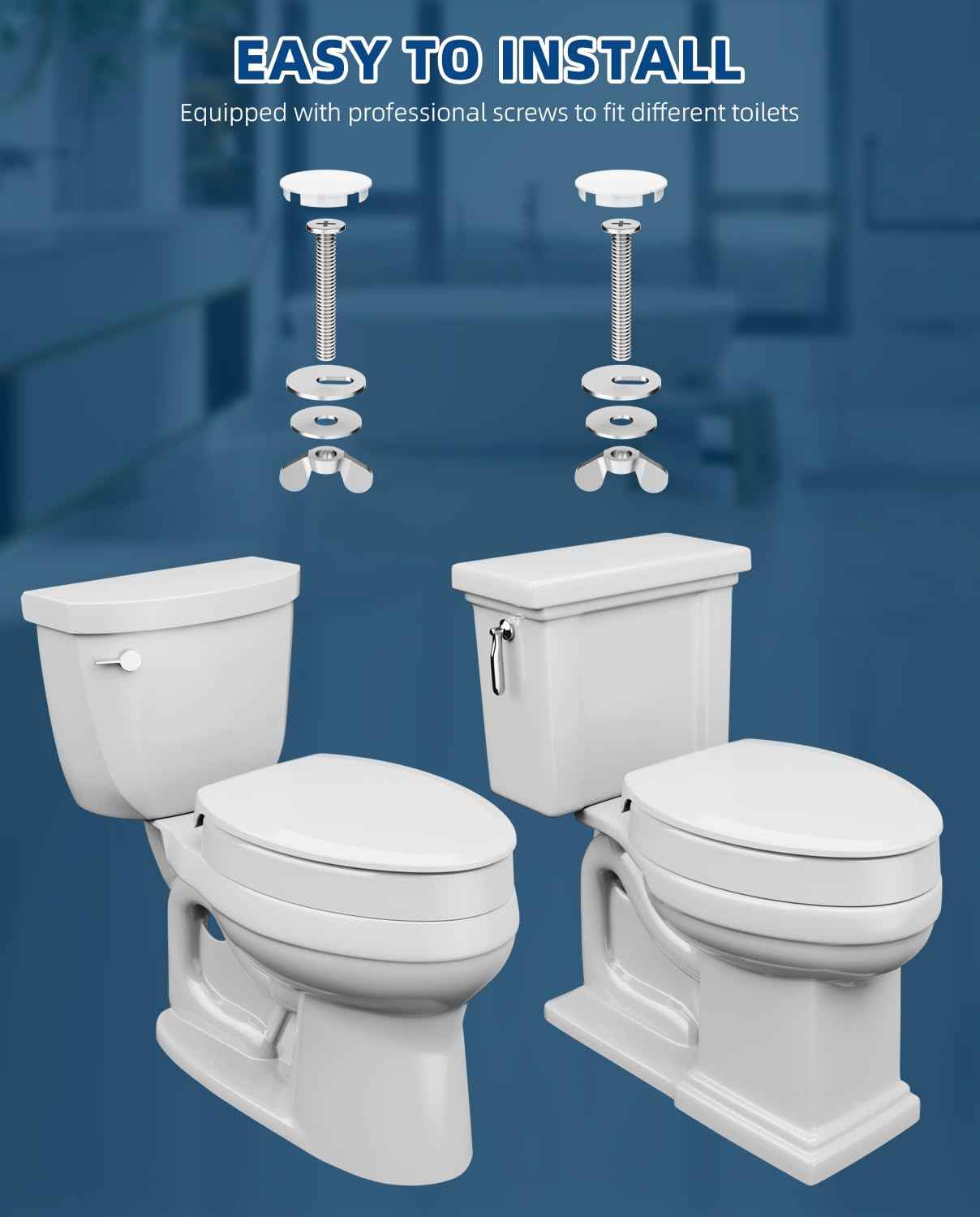 Elevated Toilet seat 3 inch, Elongated Toilet seat risers for Seniors, Slow Close, Heavy Duty, Never Loosen, Raised Toilet seat Elongated Bowl, White(18.5”)