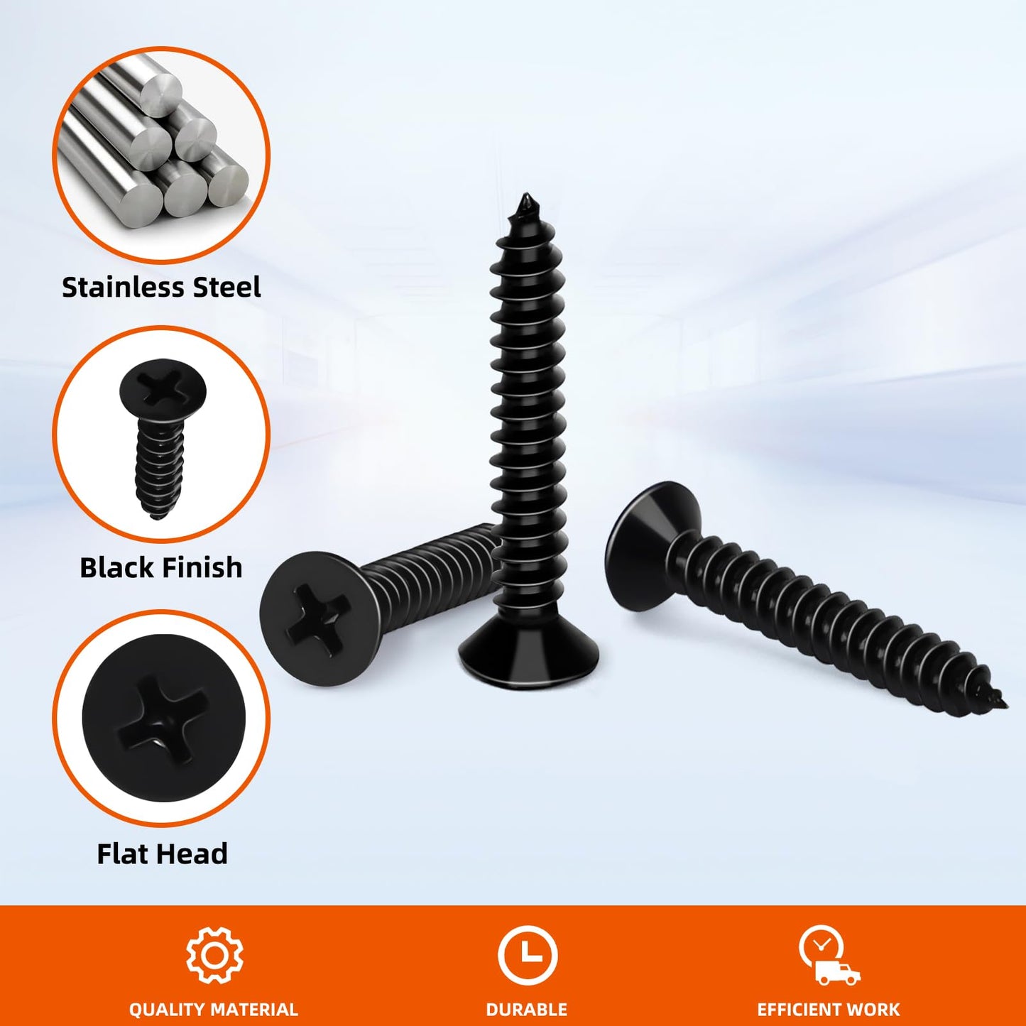 MewuDecor #10 x 2-1/2" Flat Head Wood Screw, Sheet Metal Screws, Stainless Steel 18-8 (304), Black Finish, 50 PCS