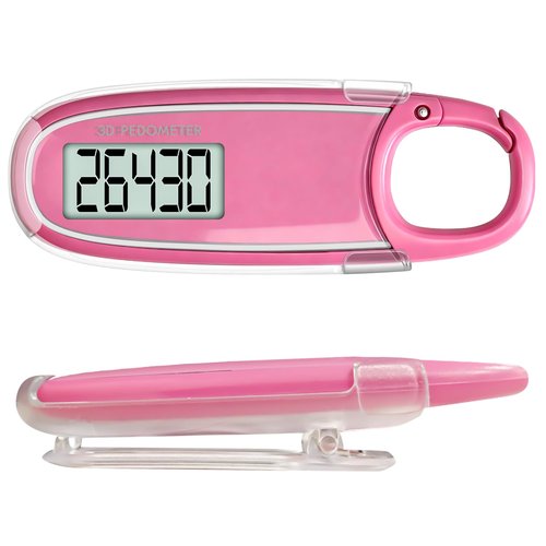 3D Pedometer for Walking with Removable Clip and Carabiner Simple Step Counter for Walking Accurate Clip On Step Tracker for Men Women Kids (Pink)