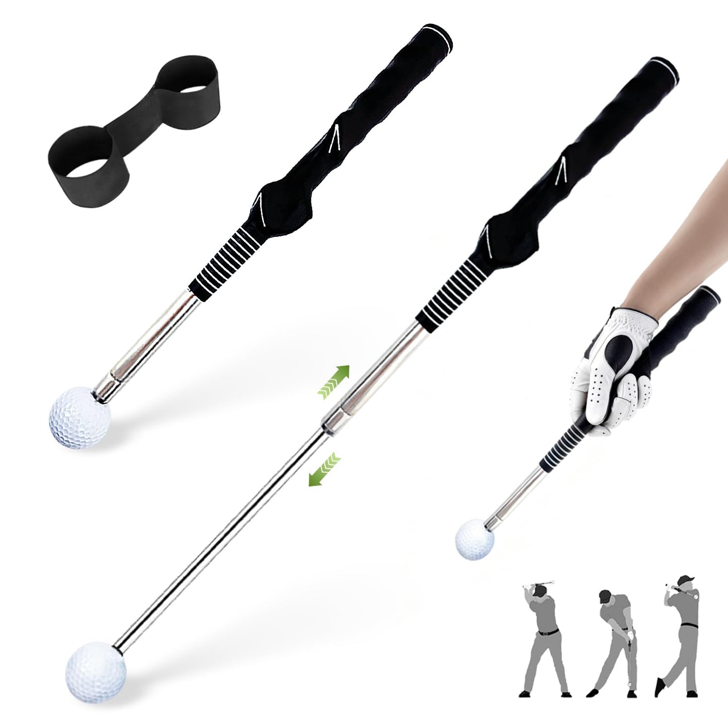 TRILVIX Retractable Golf Swing Training Aid, Portable Grip Trainer with Click Feedback for Right-Handed Golfers, Includes Arm Band, Strength & Tempo Trainer for Chipping, Indoor & Outdoor Practice