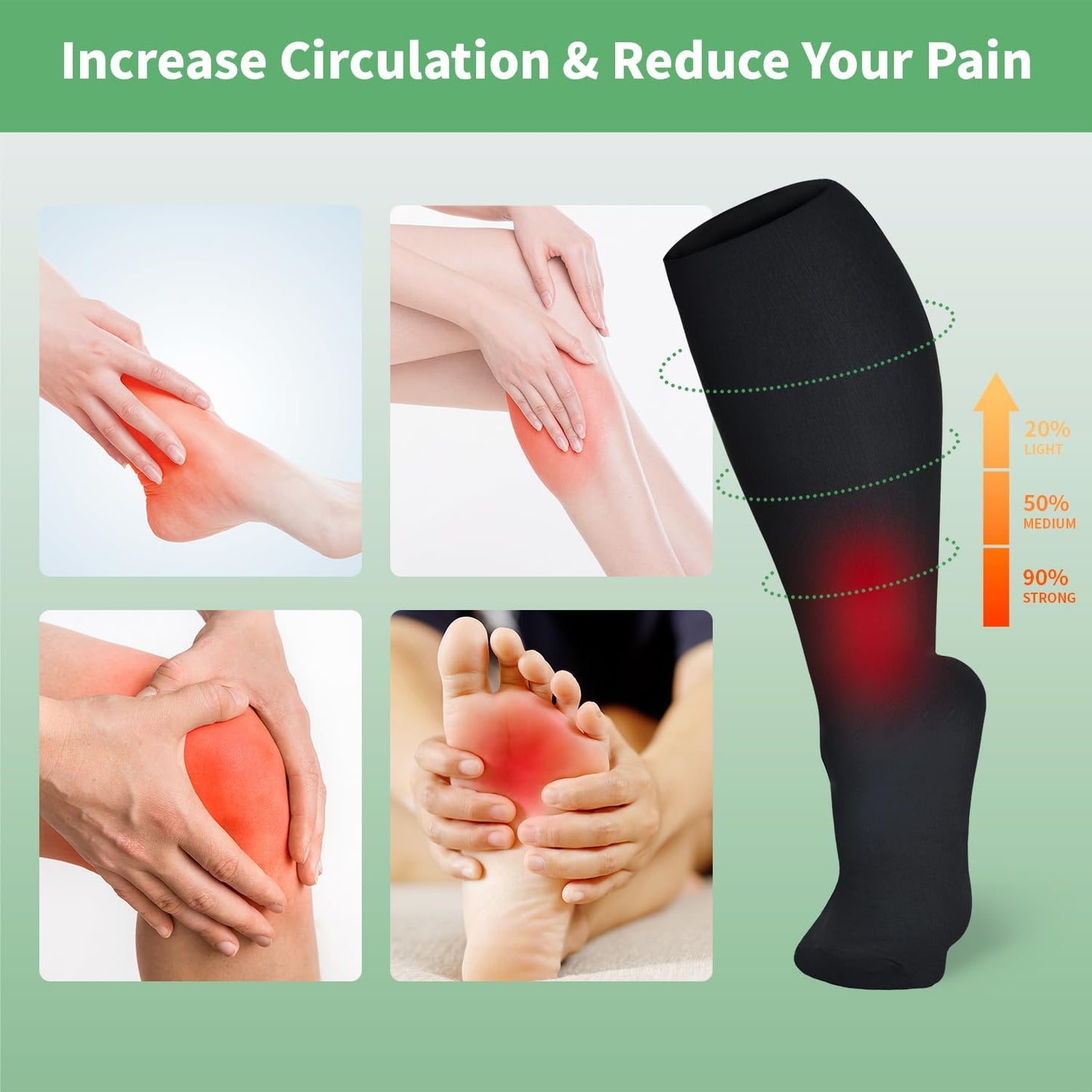 Skiennix Plus Size Compression Socks - 20-30 mmHg Support for Wide Calves | 4 Pairs for Men & Women