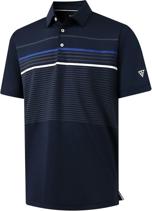 M MAELREG Golf Shirts for Men - Moisture-Wicking Short Sleeve Polo | Casual Striped Print