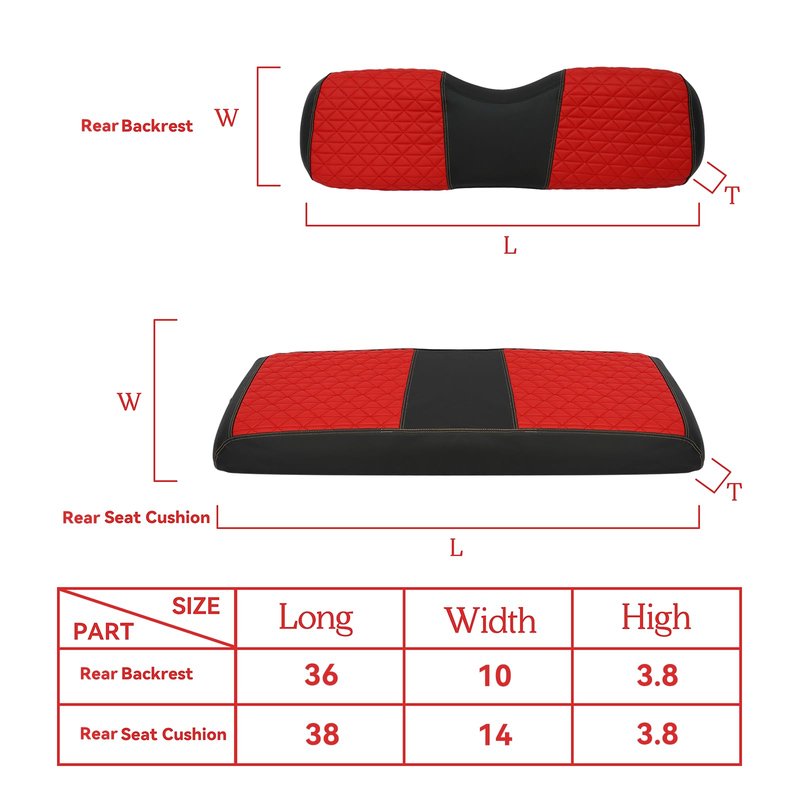 YUWEIDG0769 Universal Golf Cart Rear Seat Covers for Common Seat Cushion for Aftermarket Back Seat Kits, Red Vinyl Golf cart Seat Cover