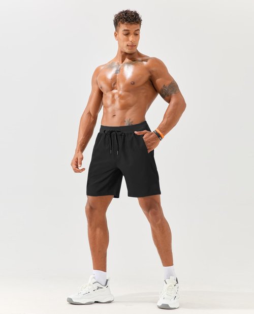 FOGFIRE Men's Athletic Running Shorts with Zipper Pocket Quick Dry Gym Workout Basketball Golf Black Large