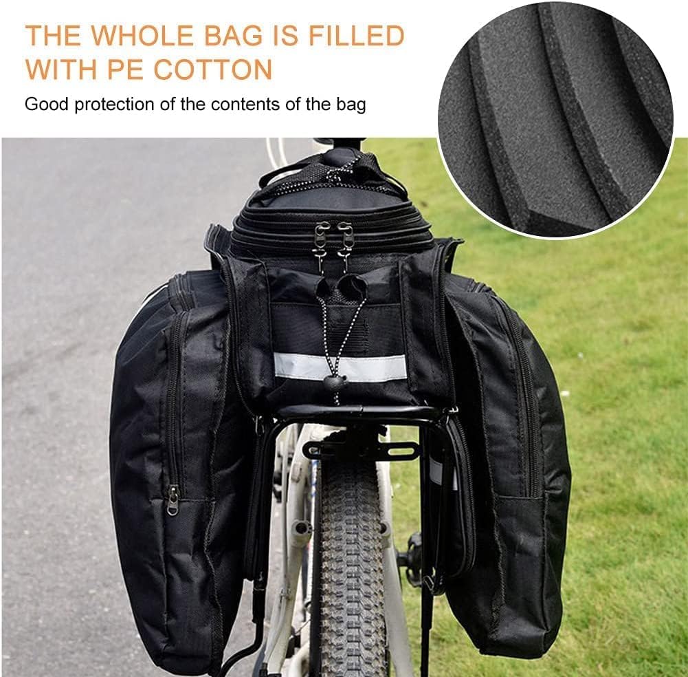 KLERICER Bike Rear Rack Bag,10-25L Bicycle Trunk Bag with Rain Cover, Pannier Bike Bag with 2 Side Foldable Panniers, with Reflective Strips and Shoulder Strap, for Shopping,Cycling,Trip (Black)