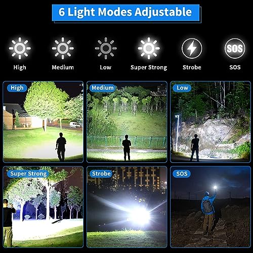 Super Bright Rechargeable Flashlight 4200.000 High Lumens,Led Powerful Flashlights with 6 Modes,High Powered Flashlight with IP67 Waterproof,Tactical Emergency Flashlight (18.5, Watt Hours)