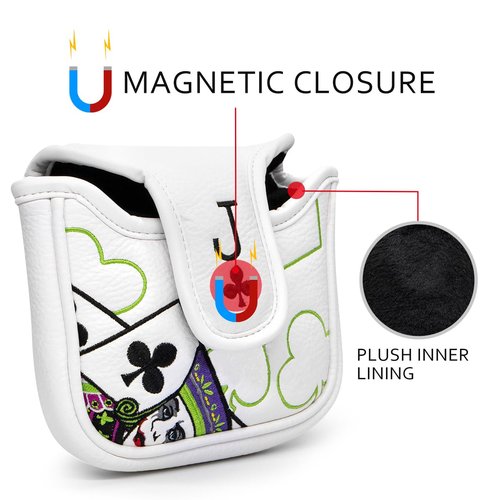 Golf Club Cover Plum Blossom Rider J Driver Covers Fairway Wood Headcover Hybrid Cover Leather 3 Wood Headcovers Mallet Putter Cover Blade Putter Headcover for Most Brand (for Mallet Putter)