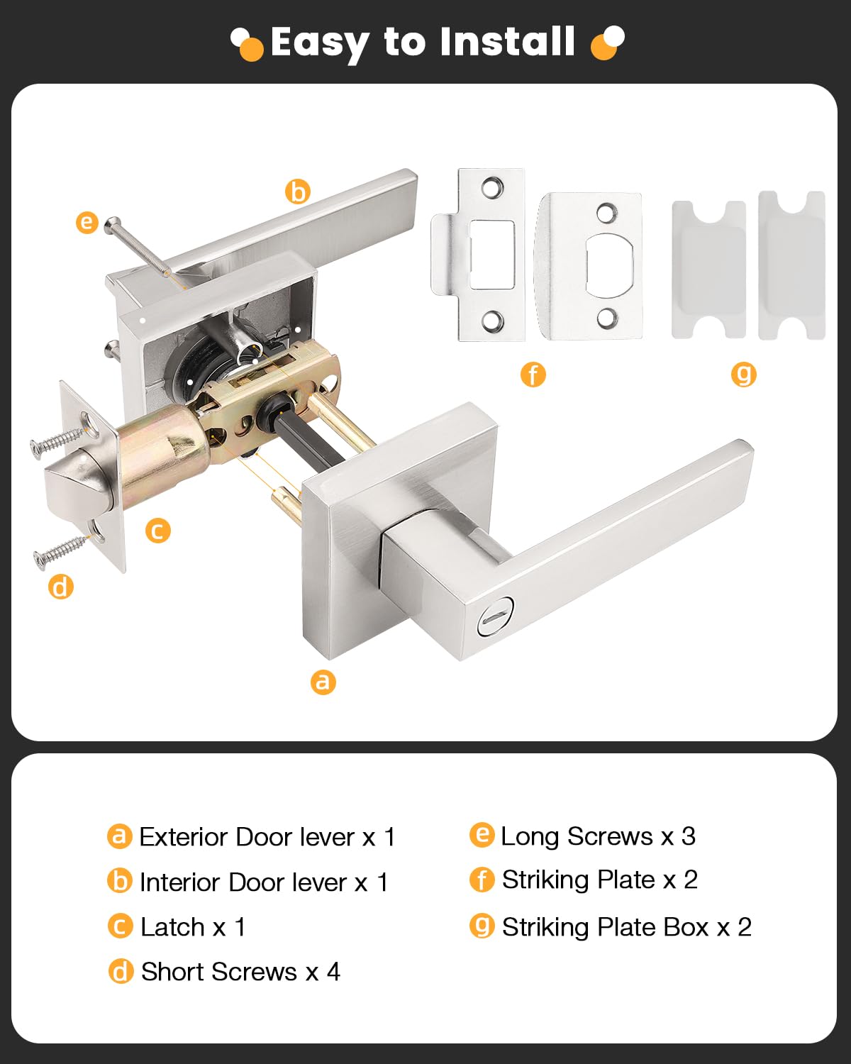 Gobrico Square 3 Pack Satin Nickel Privacy Door Locksets,Square Interior Door Levers for Bed/Bath,Thumb-Turn Button Inside