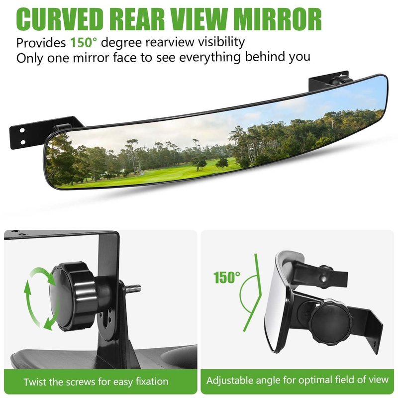 KISEER Golf Cart Rear View Mirror 16.5 Inch Adjustable Panoramic Wide Angle Golf Cart Rearview for Club Car EZ GO Yamaha and Others Carts