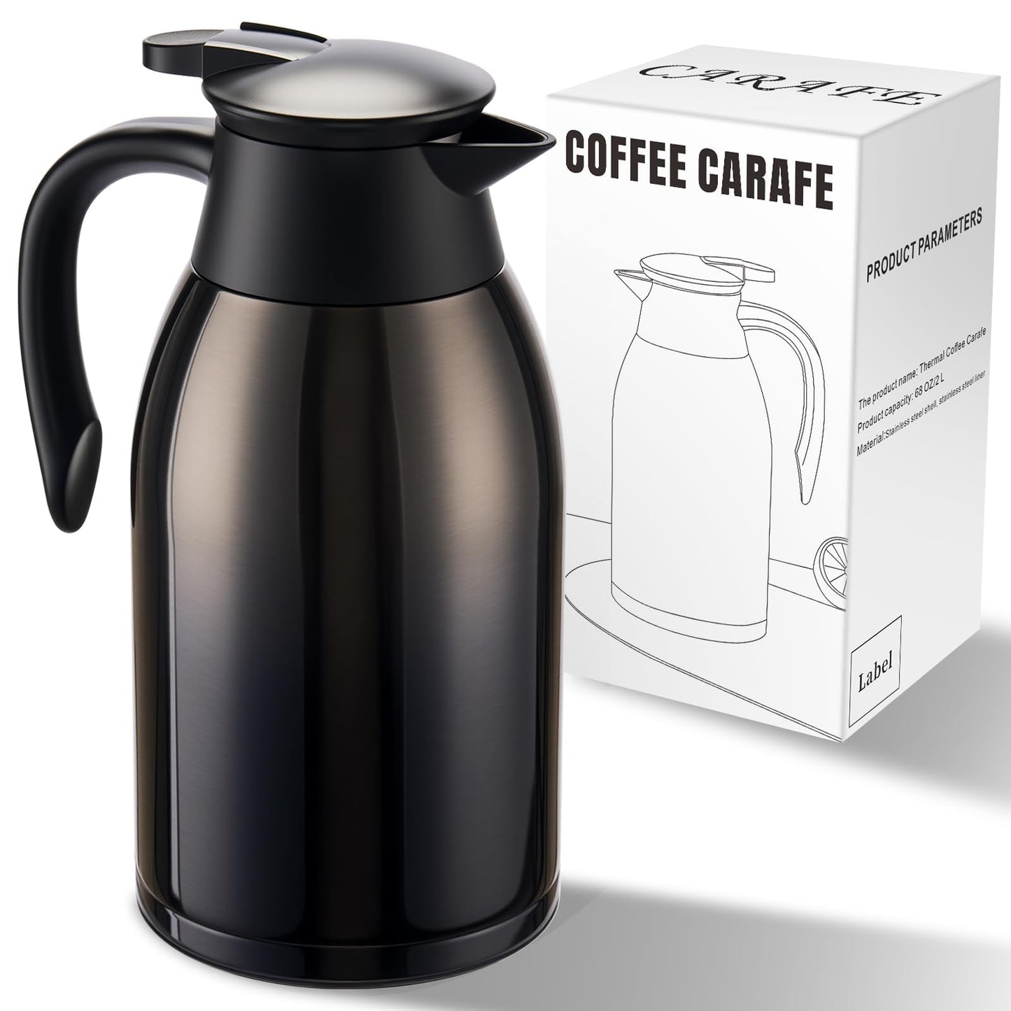 PARACITY 68oz Thermal Coffee Carafe Stainless Steel, Coffee Carafes for Keeping Hot, Double Walled Vacuum Insulated Coffee Urn for Coffee & Tea, Home & Office(Black)