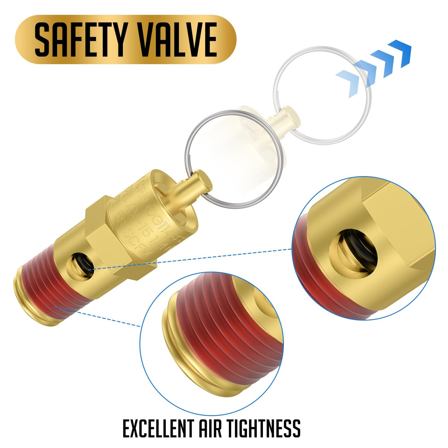 HONSNKS 2 Pcs 1/4" NPT(M) 200 PSI Air Compressor Pressure Relief Valve, Brass Safety Valve for Air Compressor (Tank Pop Off)