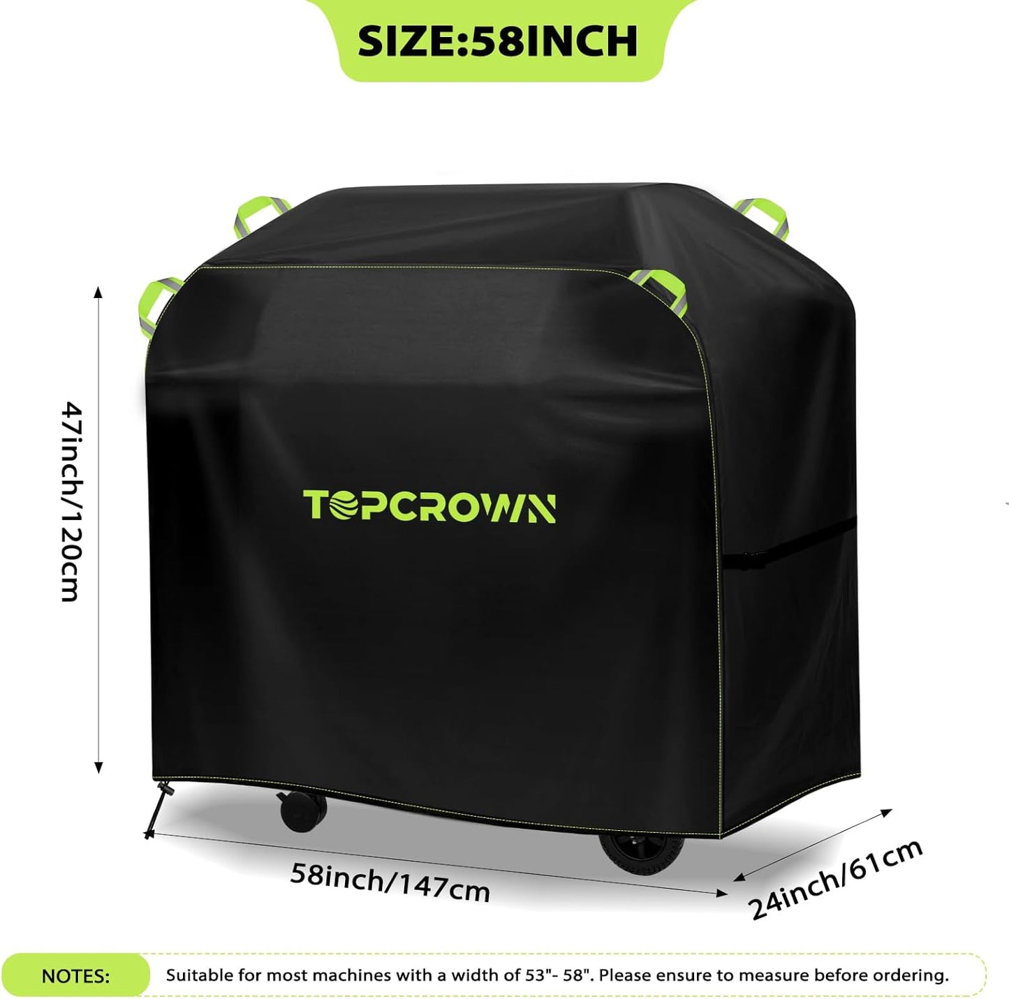 TOPCROWN Grill Cover - Waterproof BBQ Grill Protector | Universal Fit 45"-75" | Windproof Design with Adjustable Straps (58")