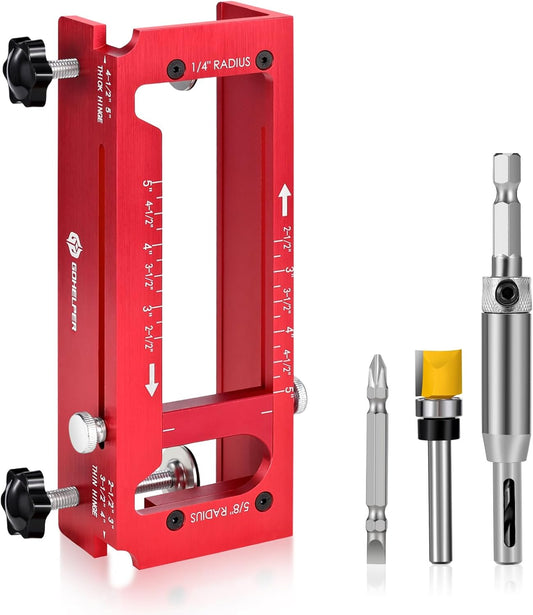 Aluminum Door Hinge Jig Template Kit for Router - Adjustable Mortise Tool for 2.5" to 5" Hinges