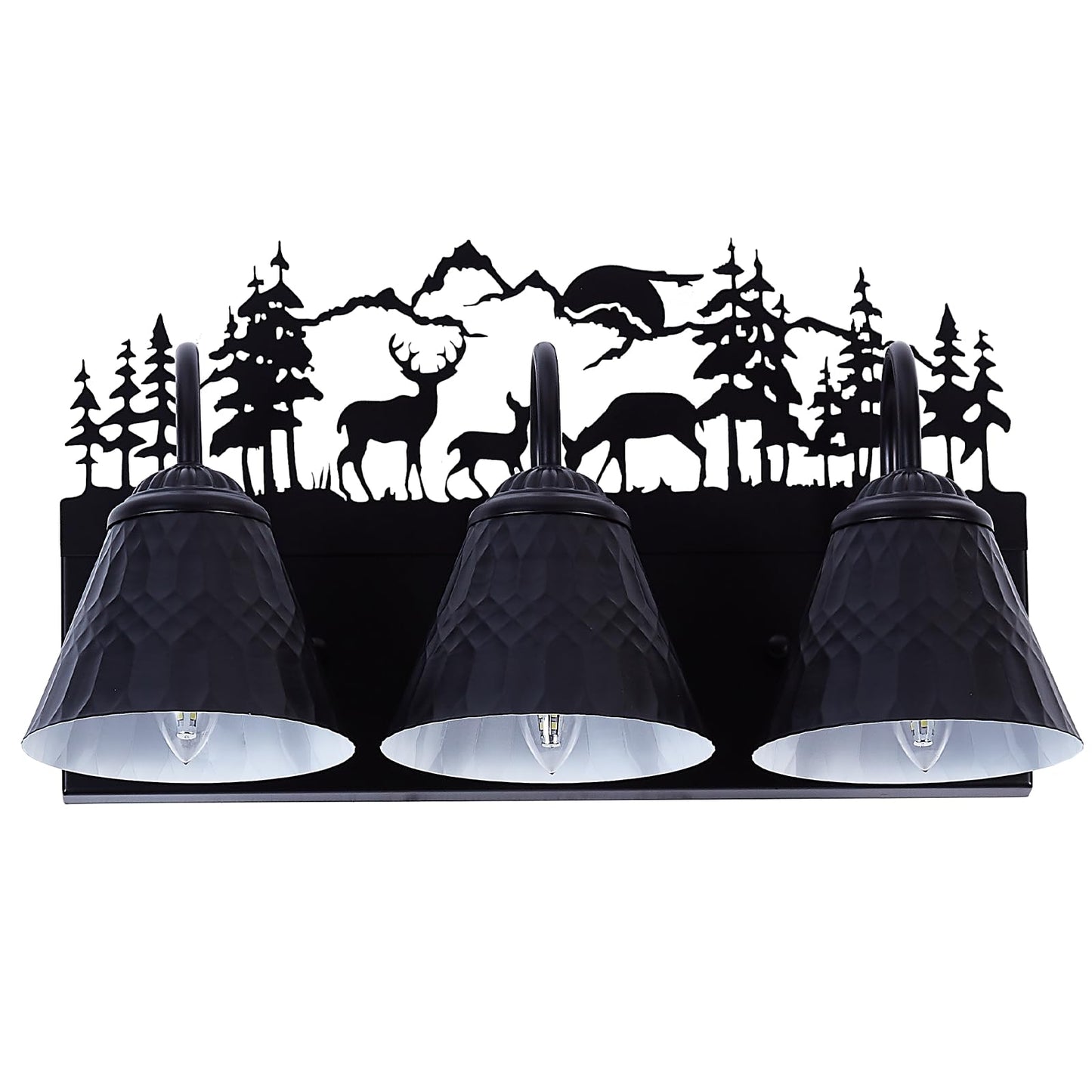 Rustic 3-Light Black Vanity Light Fixtures with Deer Design, E12 Base Farmhouse Bathroom Lighting for Mirror, Cabinet, or Dressing Table (Small, Bulb Not Included)