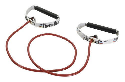 TheraBand Resistance Tubes, Professional Latex Elastic Tubing with Hard Handles, Full Body Exercise, Physical Therapy, Lower Pilates, At-Home Workouts, & Rehab, 48 Inch, Red, Medium, Beginner Level 3