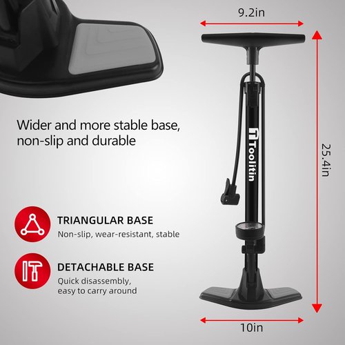 **TOOLITIN High-Pressure Bike Pump with Gauge - 160 PSI | Compatible with Presta & Schrader Valves**