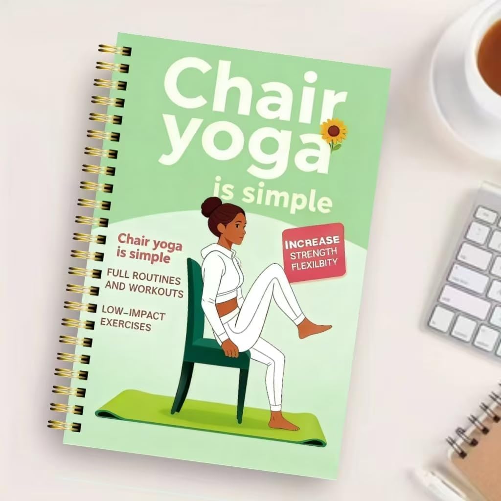 Skiennix 30-Day Chair Yoga Guide - 60 Beginner Workouts for Weight Loss & Flexibility | Spiral Bound (5.5x8.3 Inch, Cyan)