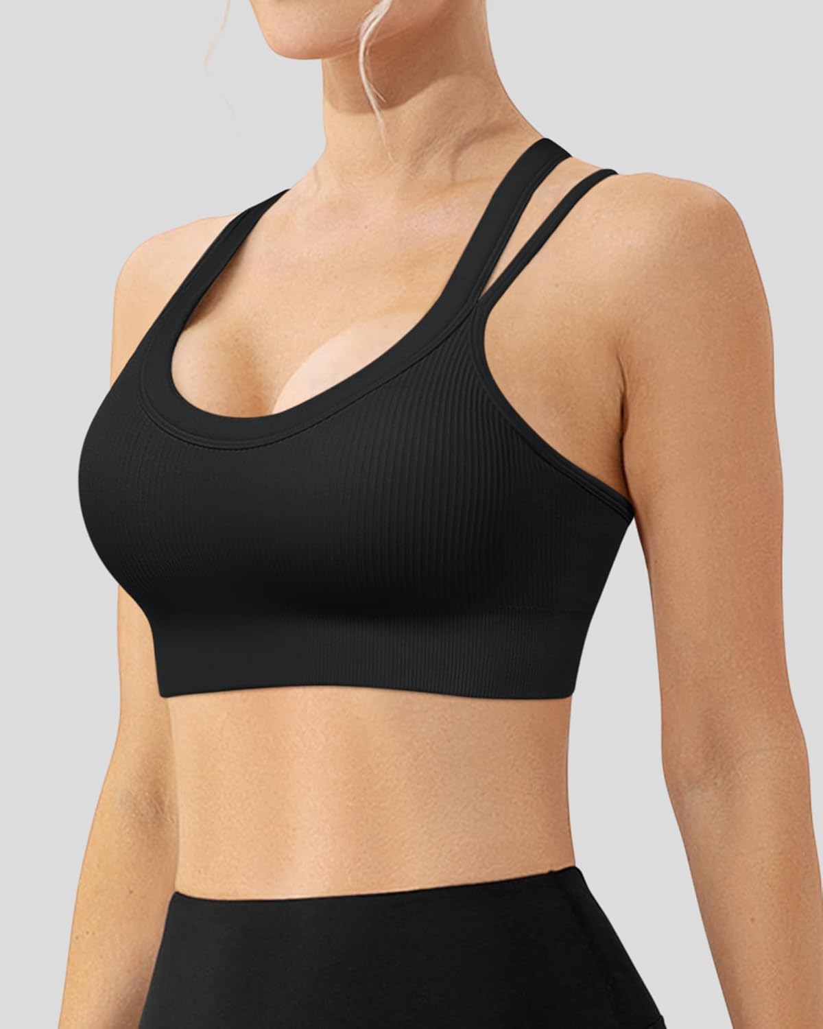 WANAYOU High Support Sports Bras for Women - Ribbed Strappy Criss Cross Back - Padded 3 Pack