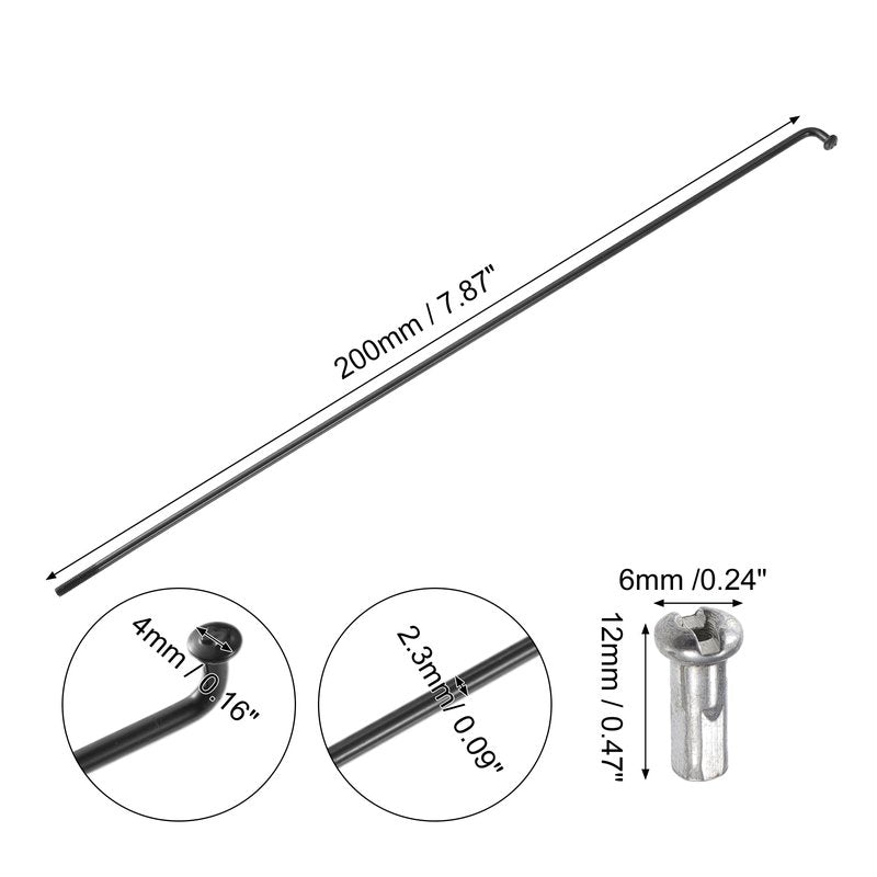 X AUTOHAUX 40 Pcs Bicycle Steel Spokes 13G Bike Spoke 200mm Length with Nipples for Most Bicycle