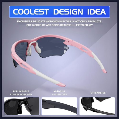 DEAFRAIN Polarized Sports Sunglasses for Women Softball Cycling Running Fishing Tennis Pink Glasses TR90 Unbreakable Frame UV Protection