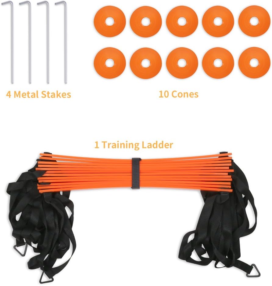 YISSVIC Agility Ladder - 20 Feet with 12 Adjustable Rungs & Accessories for Speed Training | Includes Carry Bag, Cones & Stakes