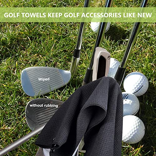 Large Microfiber Golf Towels - 3 Pack, 16" x 24" - Black, Grey, Navy Blue
