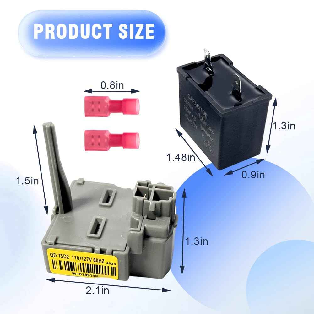 FUZIDDN Refrigerator Start Relay Kit | Universal Replacement for Whirlpool W10448874, W10197428, W10662129 | Replacement for W10350564, 241527803, 241941005 | Corrosion-Resistant & 5-Year Warranty