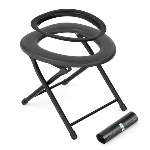 Portable Camping Toilet for Adults, Porta Potty for Camping with Removable Plastic Ring and 15 Disposable Toilet Bags, Folding Toilet for Camping, Hiking, Fishing, Road Trips, RV Travels, Emergency