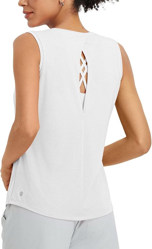 Baleaf Women's Yoga Tank Top - Open Back High Neck Sleeveless Athletic Shirt | Loose Fit for Gym
