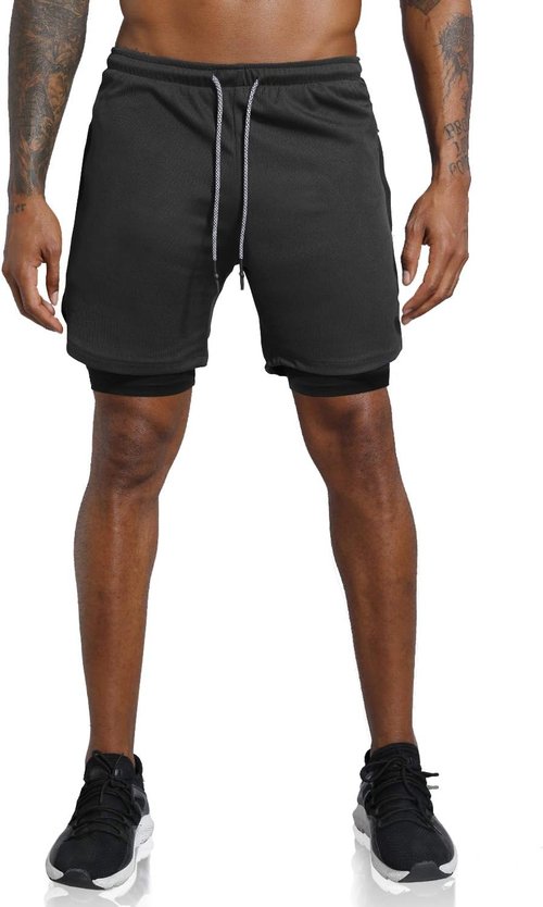 Leidowei Men's 2-in-1 Workout Running Shorts - Lightweight Training Yoga Gym Shorts with Zipper Pockets | 7" Length
