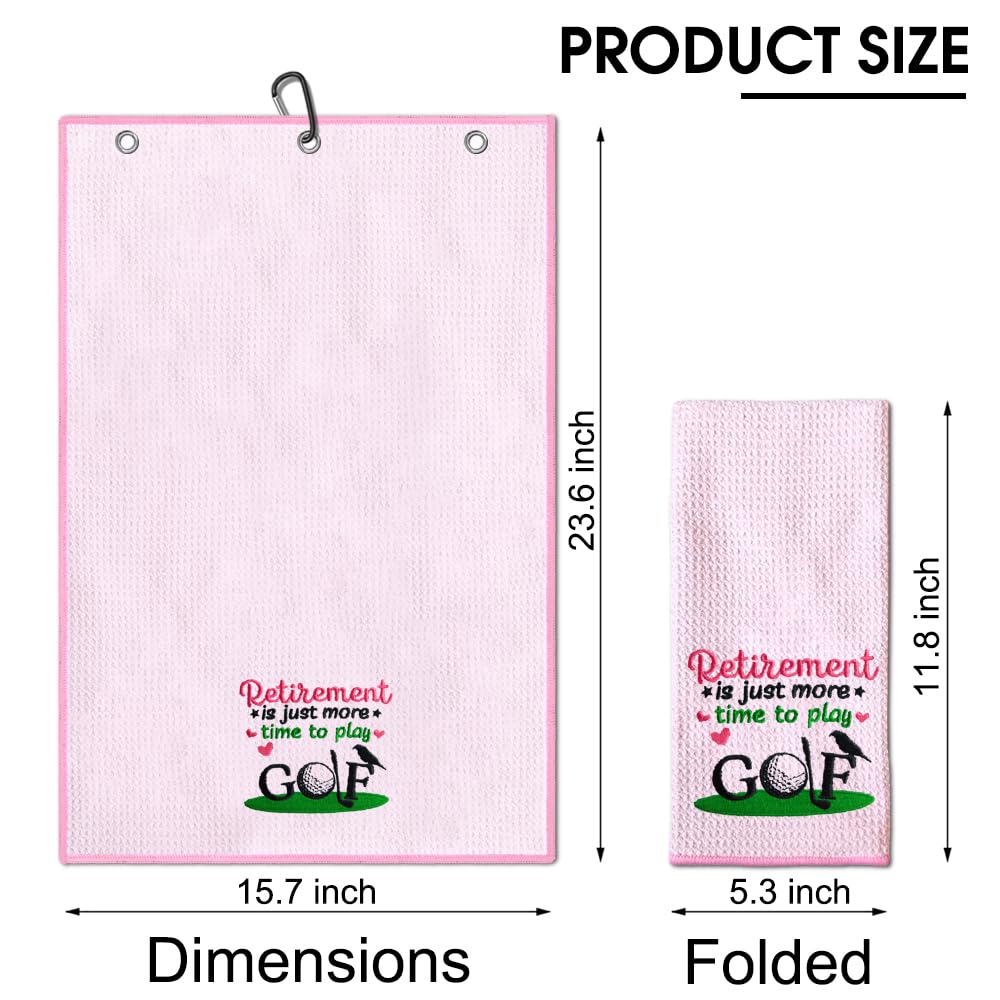TOUNER Retirement is Just More Time to Play Golfing Towels, Ladies Golf Gifts, Golfing Bag Towel Present, Ladies Golf Accessories for Retirement Christmas Birthday Towel Gifts for Grandma, Mom