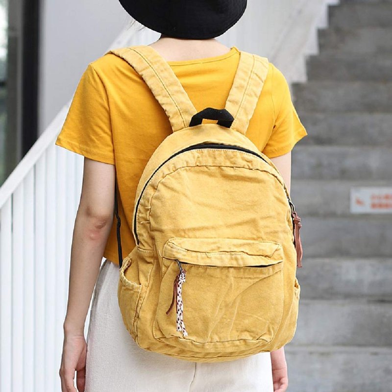 MiCoolker Backpack for Women Men Soft Denim Canvas Bag Casual Travel Backpacks Jeans Daypack Pure Colour Yellow