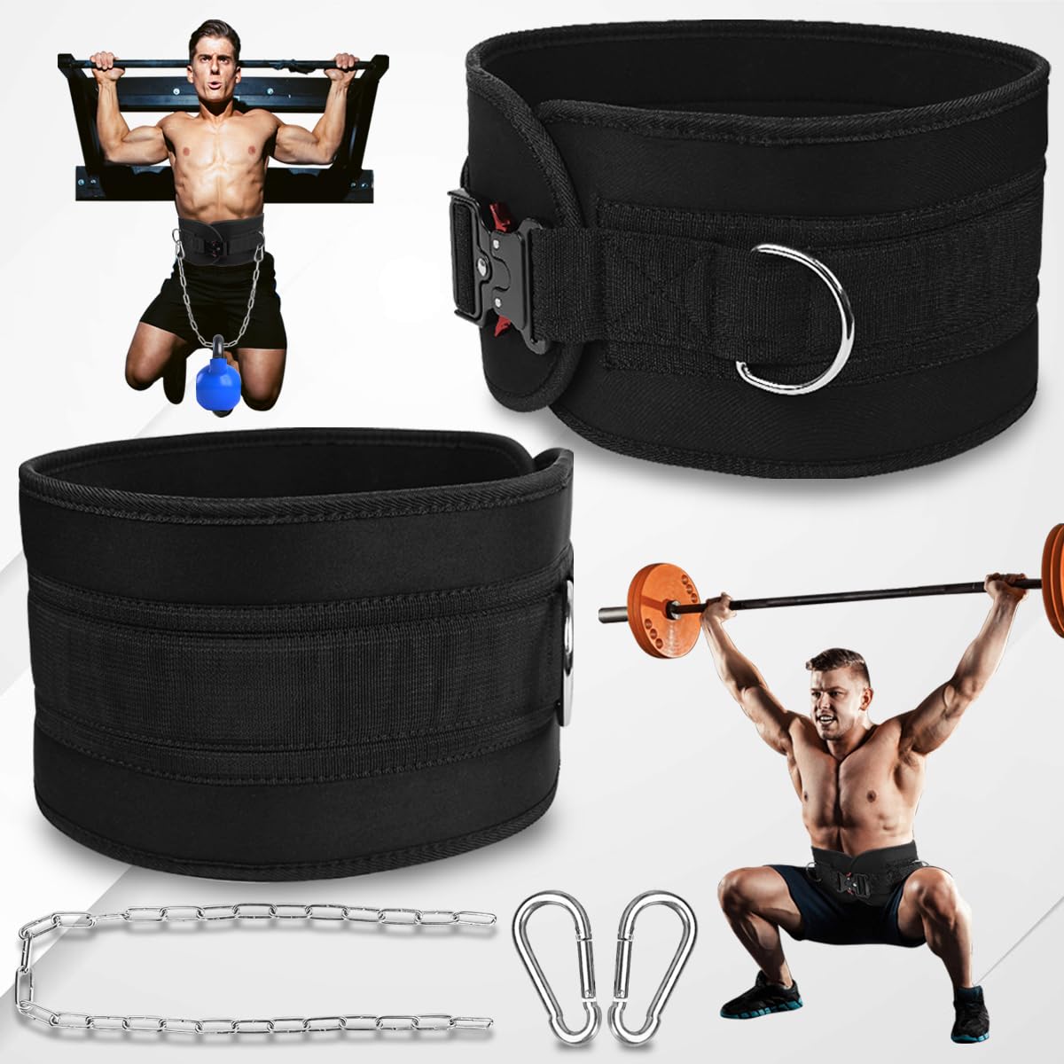 Dip Belt for Weight Lifting & Pull ups - Weighted Belt with 36" Robust Steel Chain, 350lbs Capacity, Workout Belt for Powerlifting, Squats & Dips