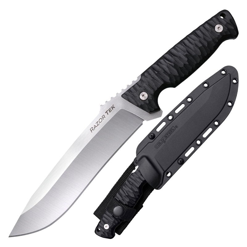 Cold Steel Razor Tek 6.5" 4116 Stainless Steel Recurve Fixed Blade EDC Outdoor Camping Hunting Utility Knife, 5 1/8" Ergonomic Textured Handle, Weather-Resistant Secure-Ex Sheath