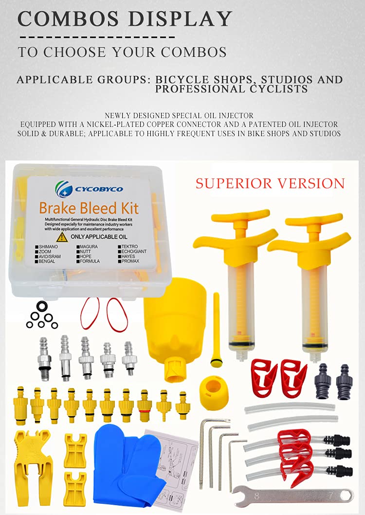 CYCOBYCO Brake Bleed Kit,Bicycle Hydraulic Disc Brake Mineral Oil Bleed Kit for Shimano,SRAM,AVID,MAGURA,TEKTRO,Hayes (Professional)