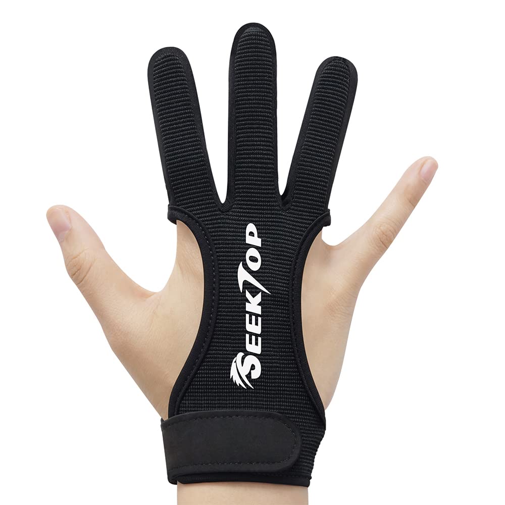 Seektop Archery Gloves Shooting Hunting Leather Three Finger Protector for Youth Adult Beginner - L