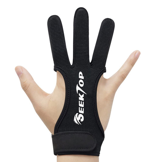 Seektop Archery Gloves Shooting Hunting Leather Three Finger Protector for Youth Adult Beginner - L