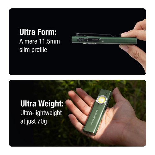 klarus E5 Ultra Pocket Flashlight: 850 Lumens EDC Flash Light Ultra-Thin, USB Rechargeable with Magnetic Tail & Clip, Bright Small Light for Hiking Camping