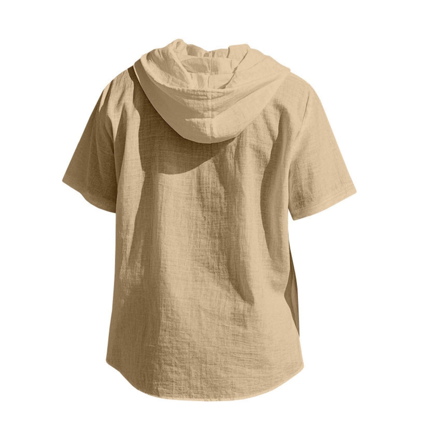 Men Linen Button Down Shirt Short Sleeve Summer Casual Beach Tees Vacation Tops Lightweight Hoodies 2025 Brown