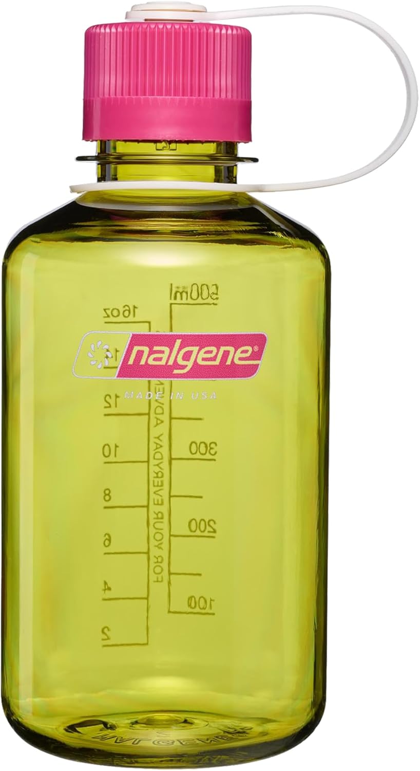 Nalgene 16 oz Narrow Mouth Water Bottle - BPA-Free, Durable & Leak Proof | Lightweight, Fits in Cupholders - Endive/Fuchsia Purple