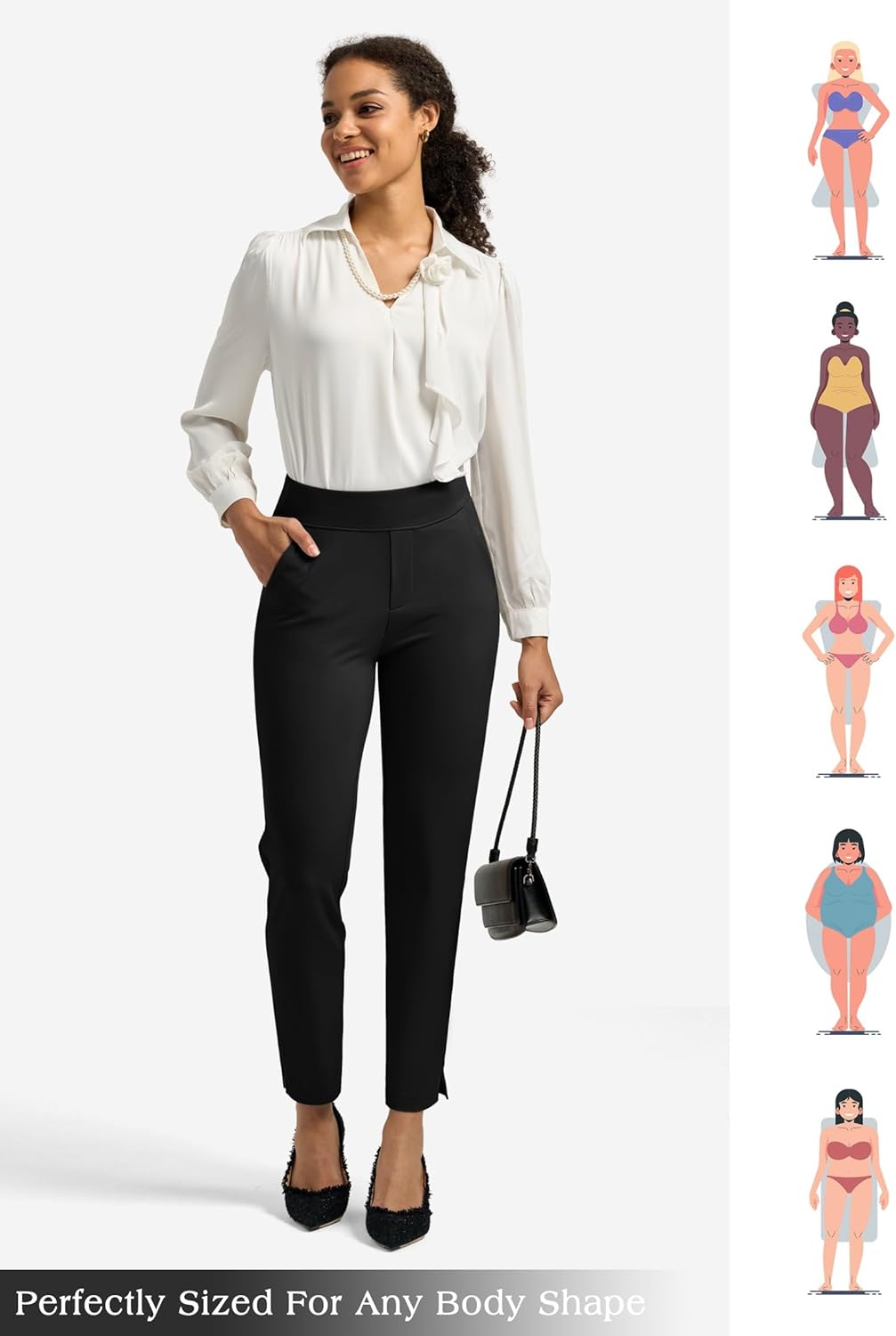Willit Women's Golf Pants - Ankle Length Stretch Pants for Casual & Work | 2 Pockets, Petite Size