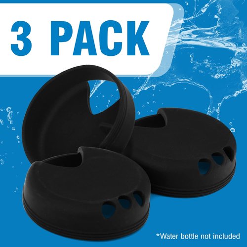 Impresa Silicone Wide Mouth Water Bottle Splash Guard - Compatible with Nalgene Wide Mouth Water Bottles - 3-Pack, Black - Drinking Spout & Sip Insert