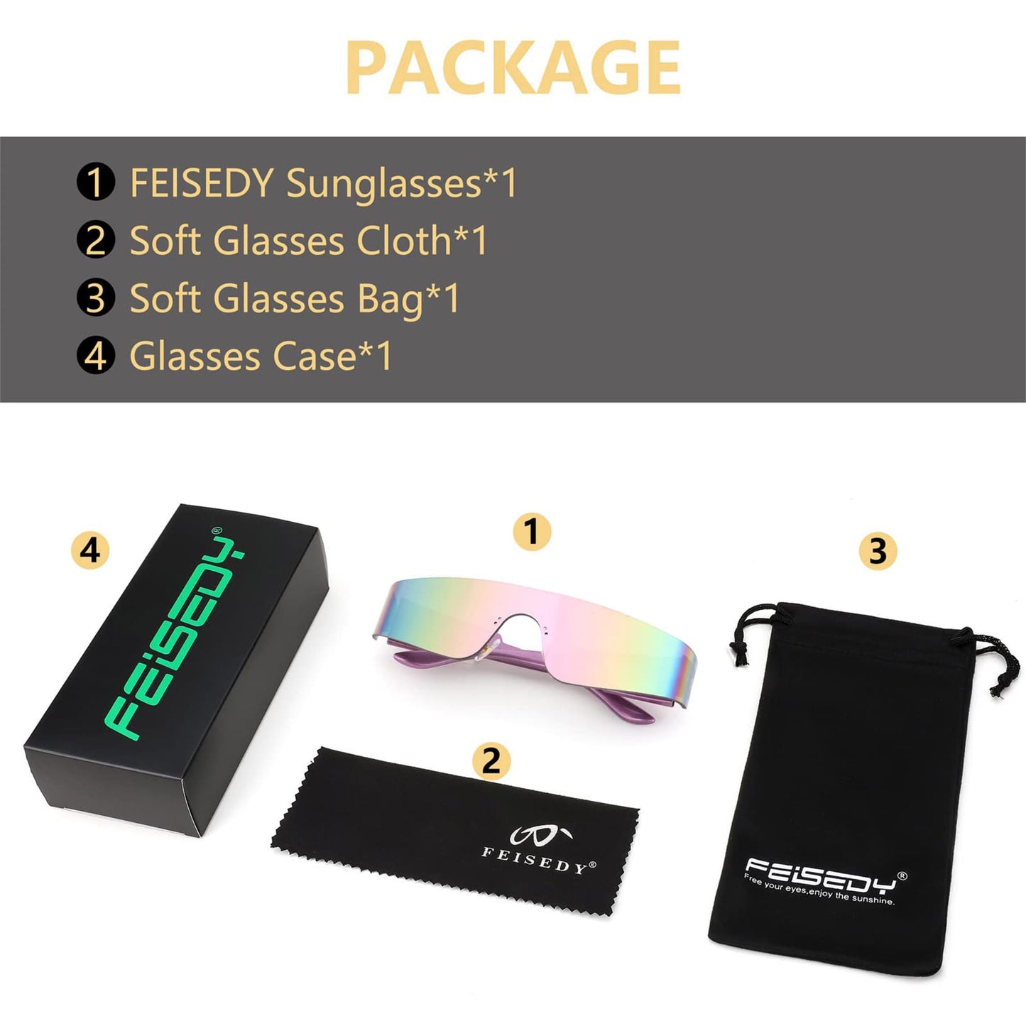 FEISEDY Rimless Sunglasses Y2K Futuristic Wrap Around Sunglasses For Women Men One Piece Goggles Miorred Shades B2927