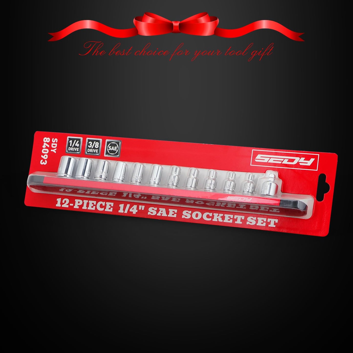 12-Piece 1/4" Drive SAE Standard Socket Set 5/32" to 9/16" with 1-Piece Magnetic Organizer Rail Rack, Premium 6-Point Shallow Socket Assortment Include a 3/8" to 1/4" Adapter