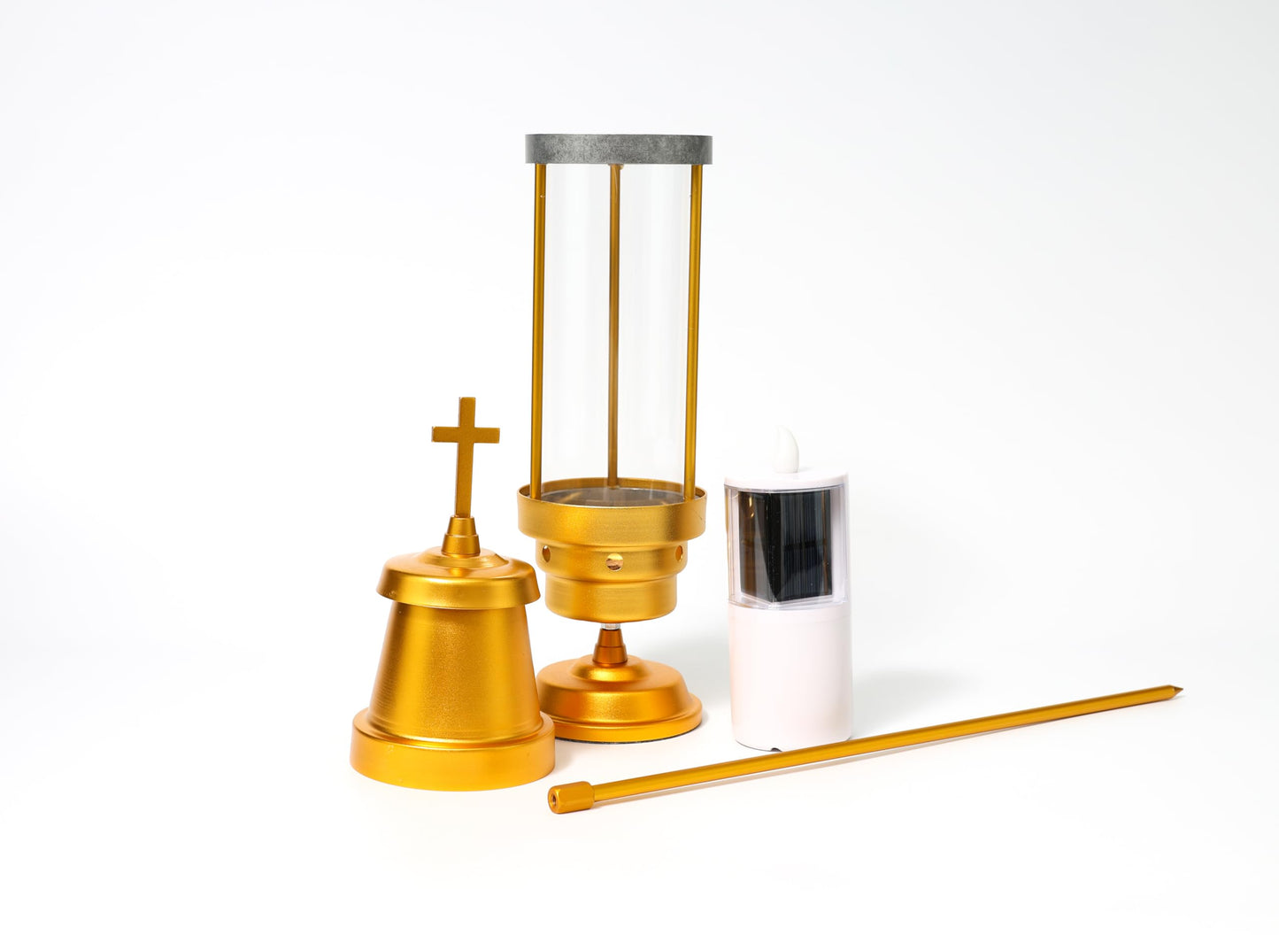 OURMEMO Cemetery Solar Lights for Grave,Includes 2.5" x6.5'' Grave Candles,4" x34''Cemetery Memorial Light Candle Holder,Standard Spike and Base,Perfect Addition to Headstone (Latin Cross Classic)