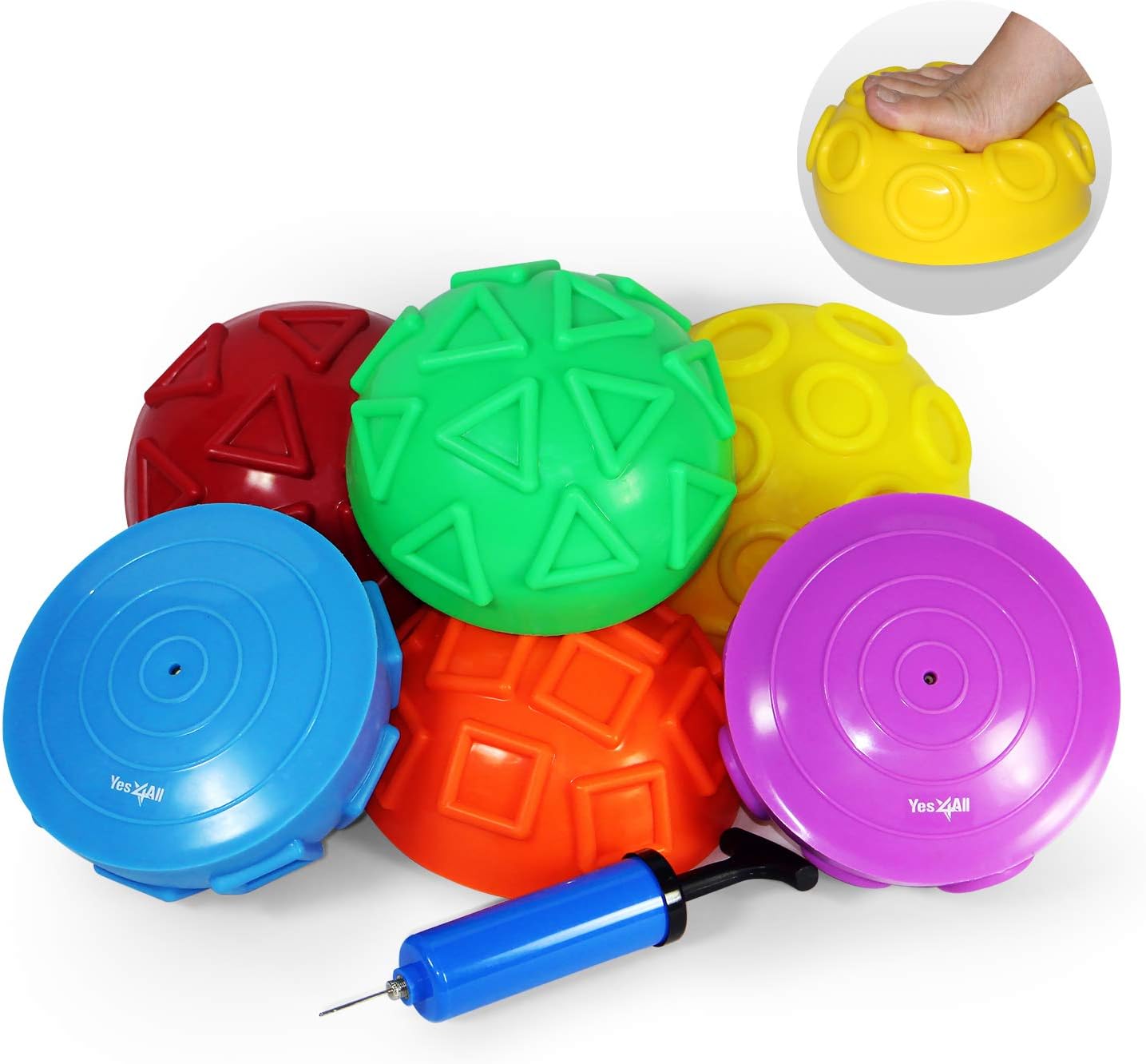 Yes4All Hedgehog Balance Pods - Core Body Balancing Exercise Set for Youth & Adults | 5 Pods with Hand Pump