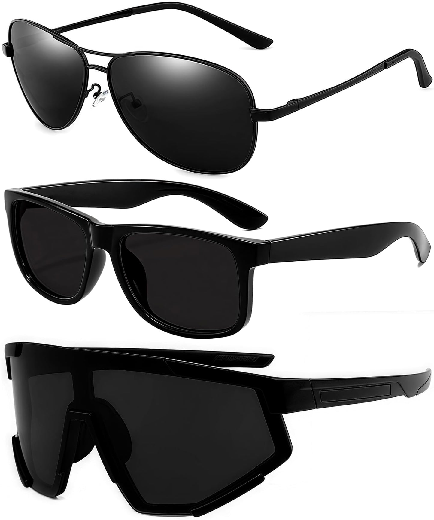 Enouke Polarized Sunglasses for Men & Women，Ultralight UV Protection Sun Glasses for Outdoor Sports Fishing Hiking driving (3PCSB)