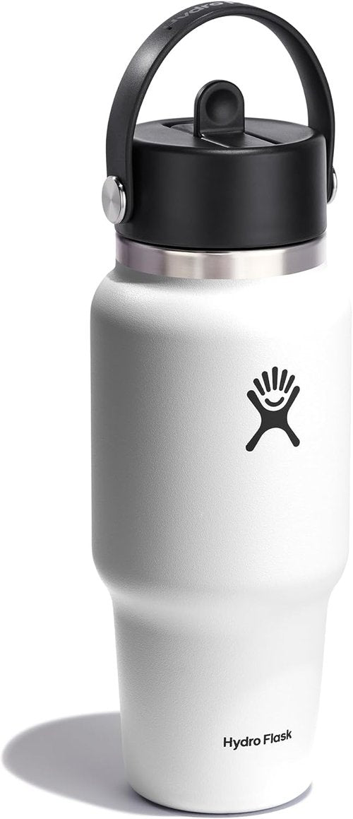 Hydro Flask Travel Water Bottle - Insulated Stainless Steel - 24 Oz White with Wide Straw Lid