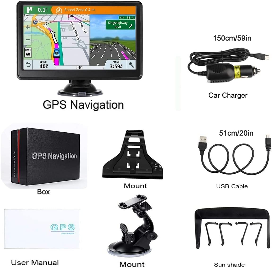 Skiennix GPS Navigation - 7-Inch Touch Screen Car GPS with Voice Guidance & Lifetime Maps