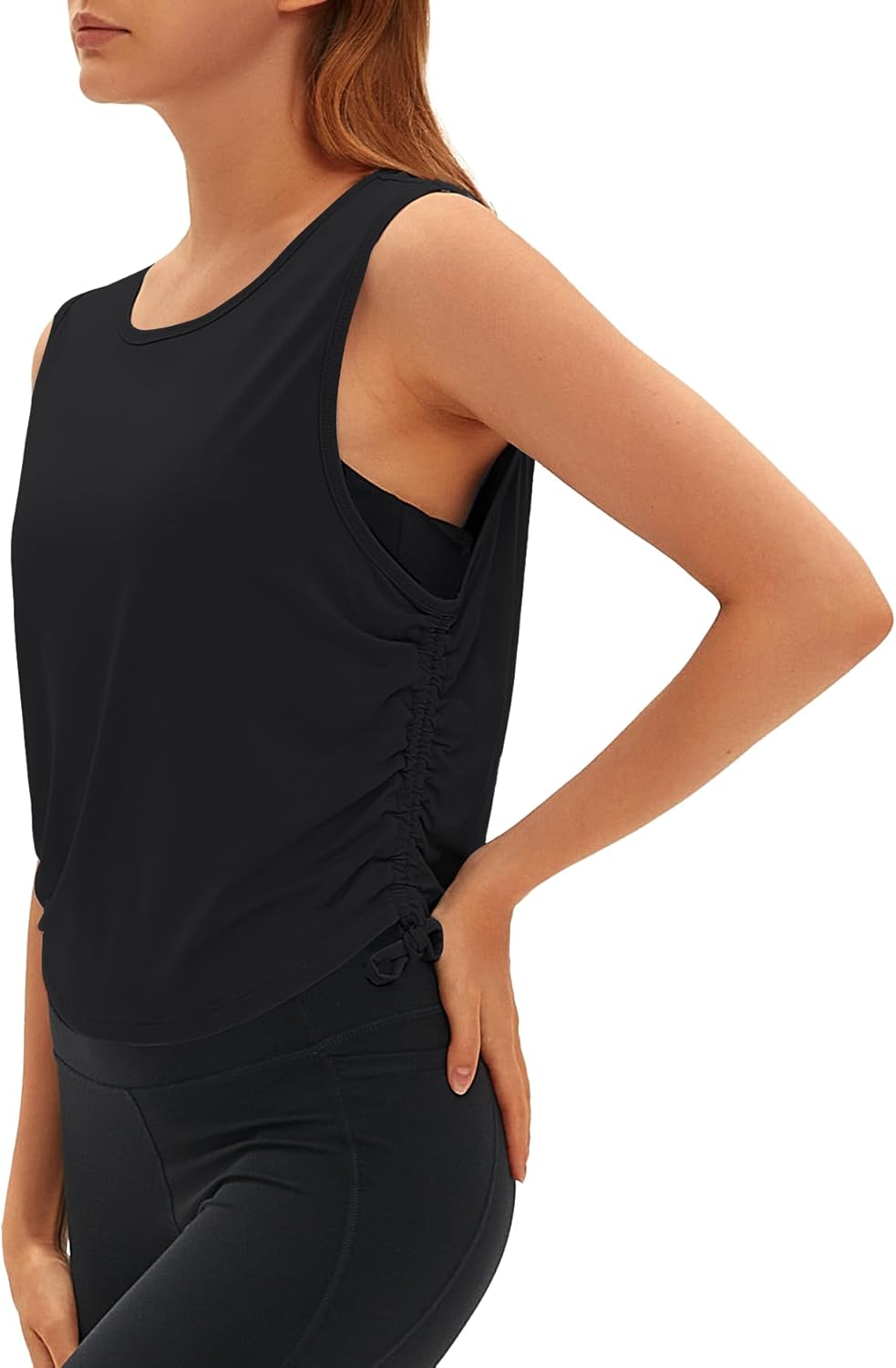 Skiennix Women’s Open Back Sleeveless Workout Top - Casual Athletic Tank with Ruched Sides | Lightweight & Comfortable